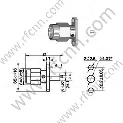 SMA мужчина 2 отверстия фланца монтаж микрополога RF разъем RF