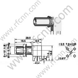 F женский прямой угол для разъема PCB RF